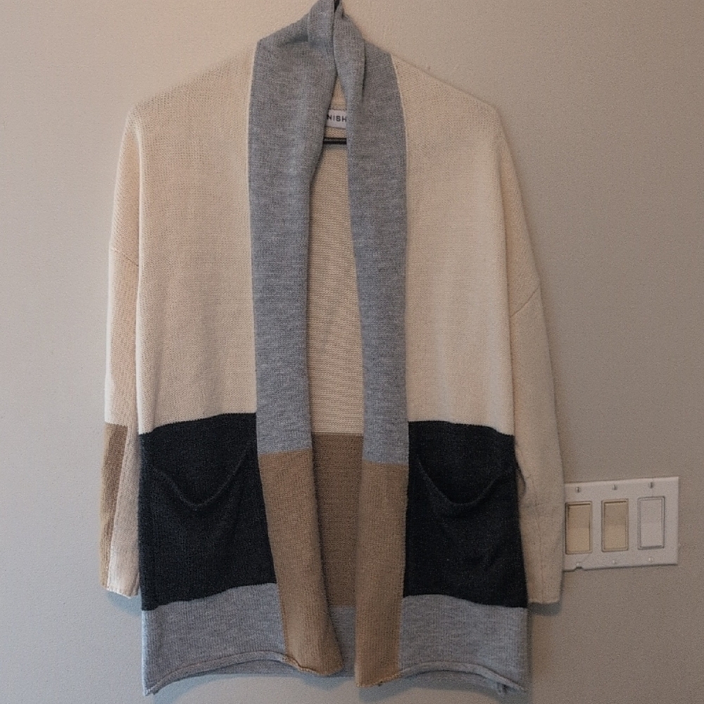 Kittenish Cream and Gray Cardigan Sweater